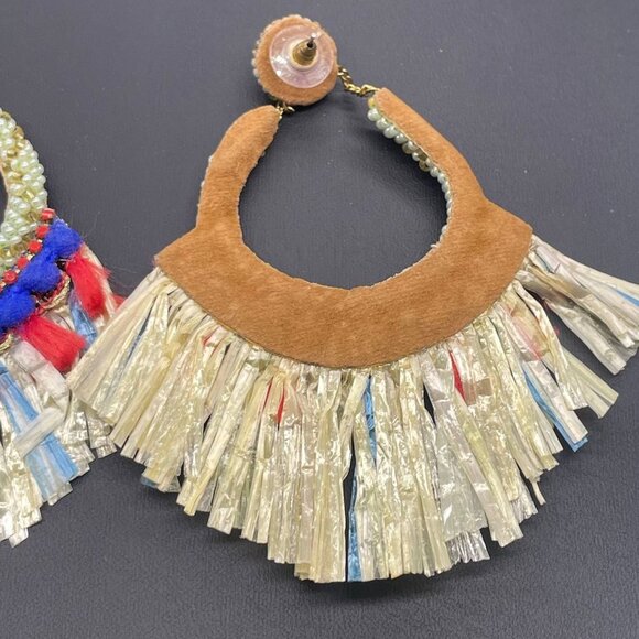 Multicolor Seed Beaded Tassel Dangle Drop Earrings Post Back Closure Boho Ethnic - Picture 4 of 5